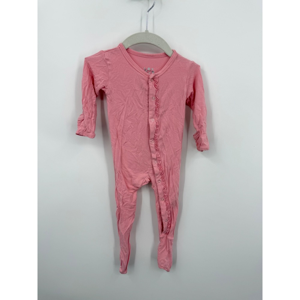KicKee Pants Ruffle Coverall Footie Baby Girl 6-9 Months Pink Bamboo Viscose